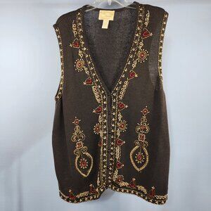 Vintage The Avenue Knitted Button Down Beaded Vest Size 3X (PP-11)